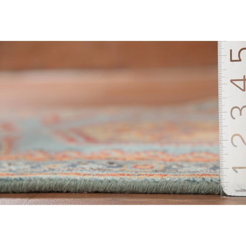 Light Blue Geometric Viss Indian Accent Rug Hand-Knotted Wool Carpet - 3'0"x 5'0"