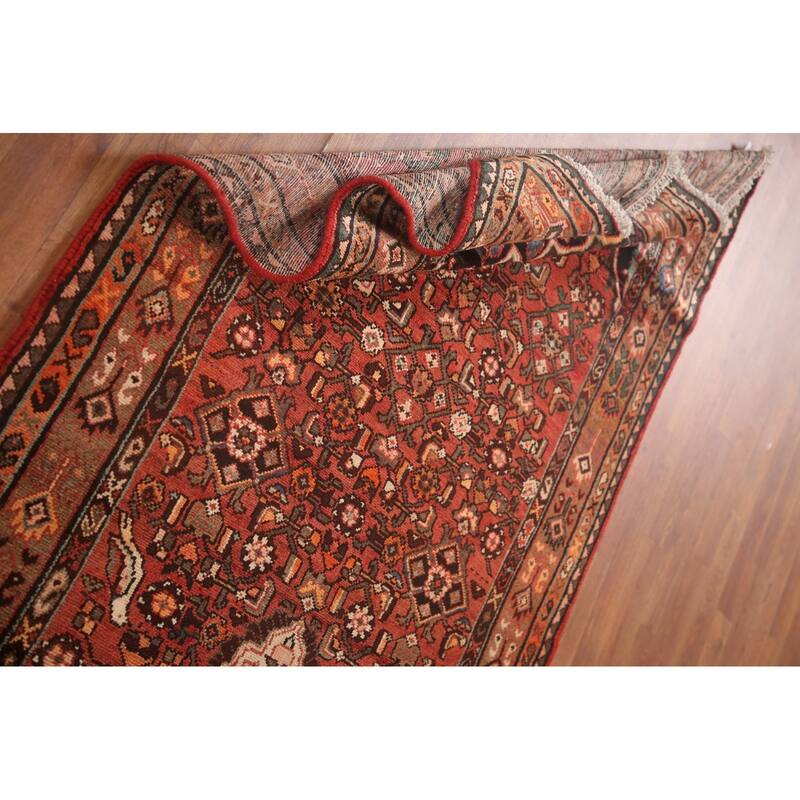 Hand Knotted Oriental 100% Wool Carpet Traditional Medallion Red Hamedan Runner Rug - 9' 3'' X 3' 10''