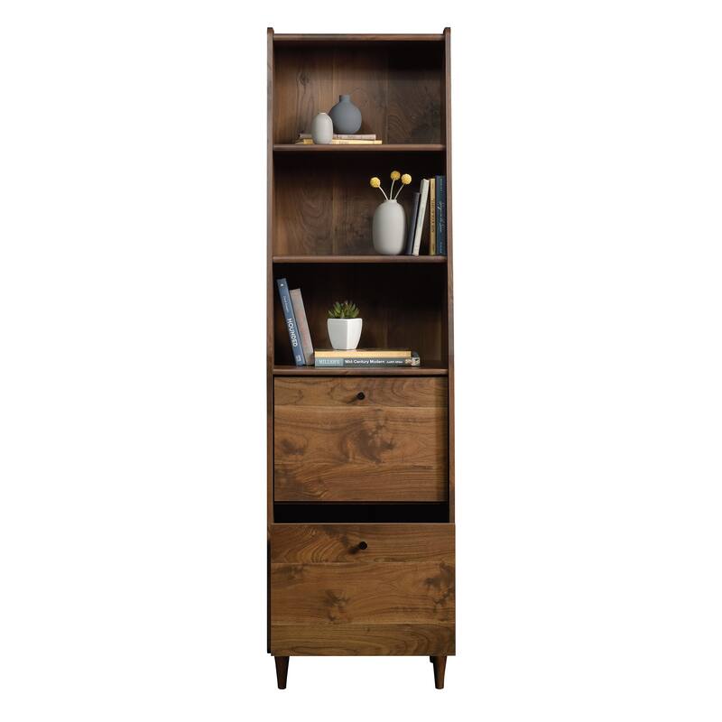 Engineered Wood Mid-Century Modern Narrow Bookcase, Brown - 19.69"W x 15.59"D x 70.39"H
