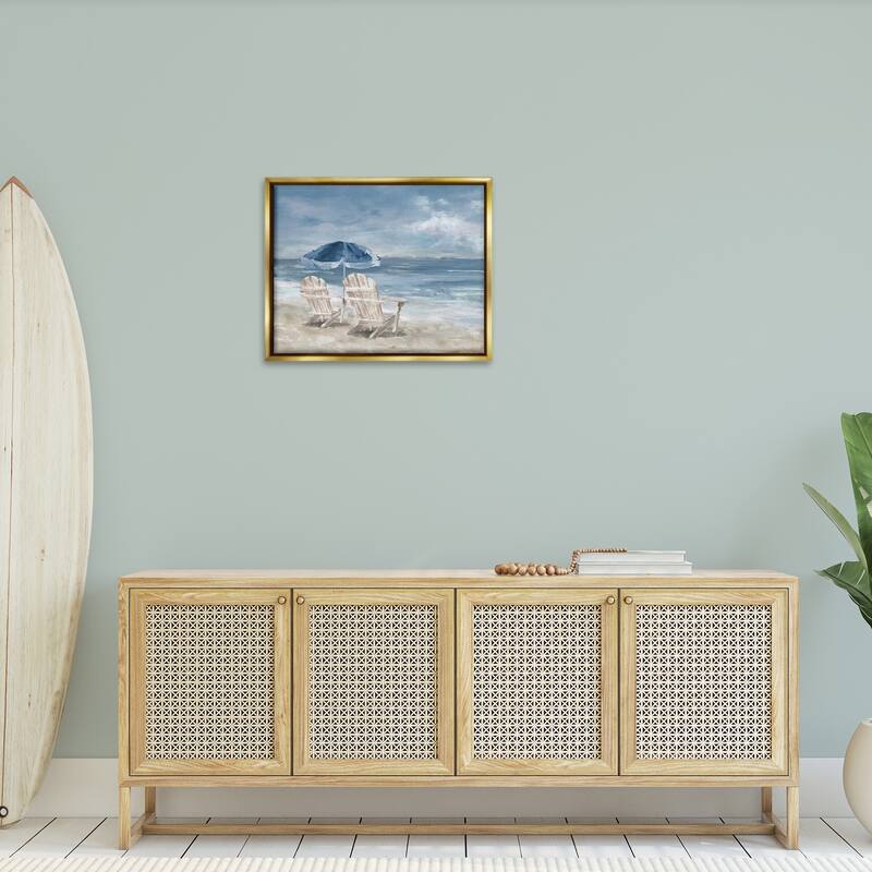 Stupell Serene Beach Chairs Framed Floater Canvas Wall Art Design by Carson Lyons