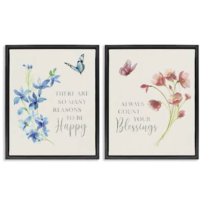 Stupell Inspiring Words with Florals Framed Floater Canvas Wall Art Design By Tava Studios (Set of 2)