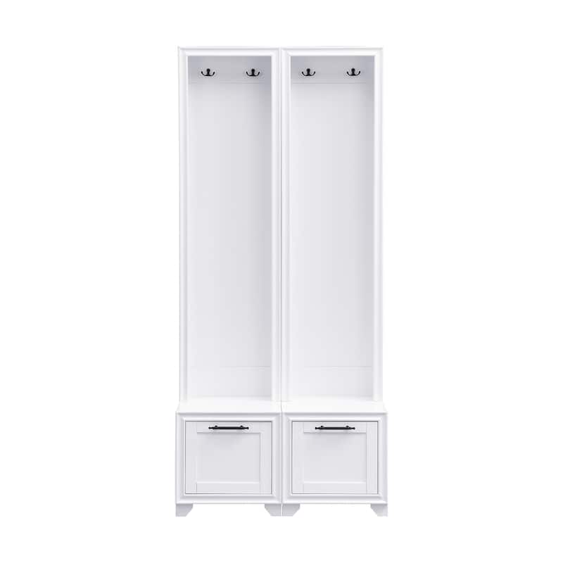 Freestanding Hall Tree with Storage Bench & Hooks, Set of 2 Entryway Coat Rack with Storage Drawers & Anti-Tip Kit