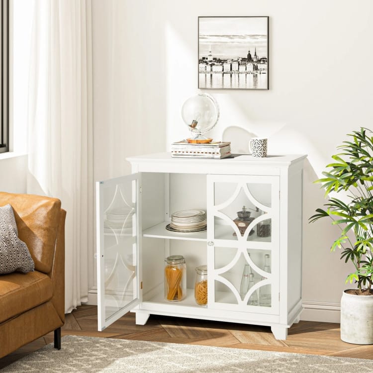 Kitchen Buffet Sideboard with Glass Doors and Adjustable Shelf - 36" x 15.5" x 38"(L x W x H)