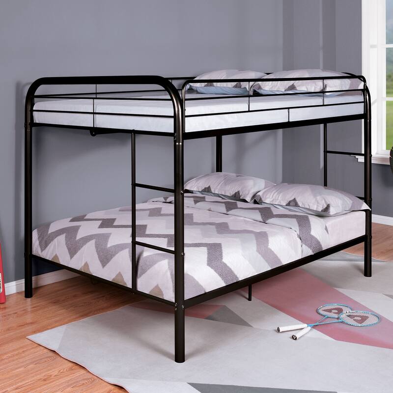 Full Over Full Metal Bunk Bed with Angled Ladder, Black, Contemporary Style - Black