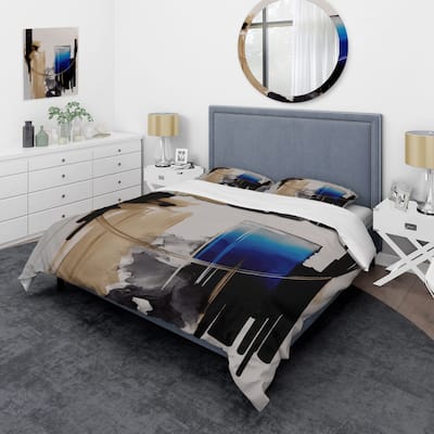 Designart "Blue Minimalist Abstract II" Blue Modern - Bed Cover Set With Shams