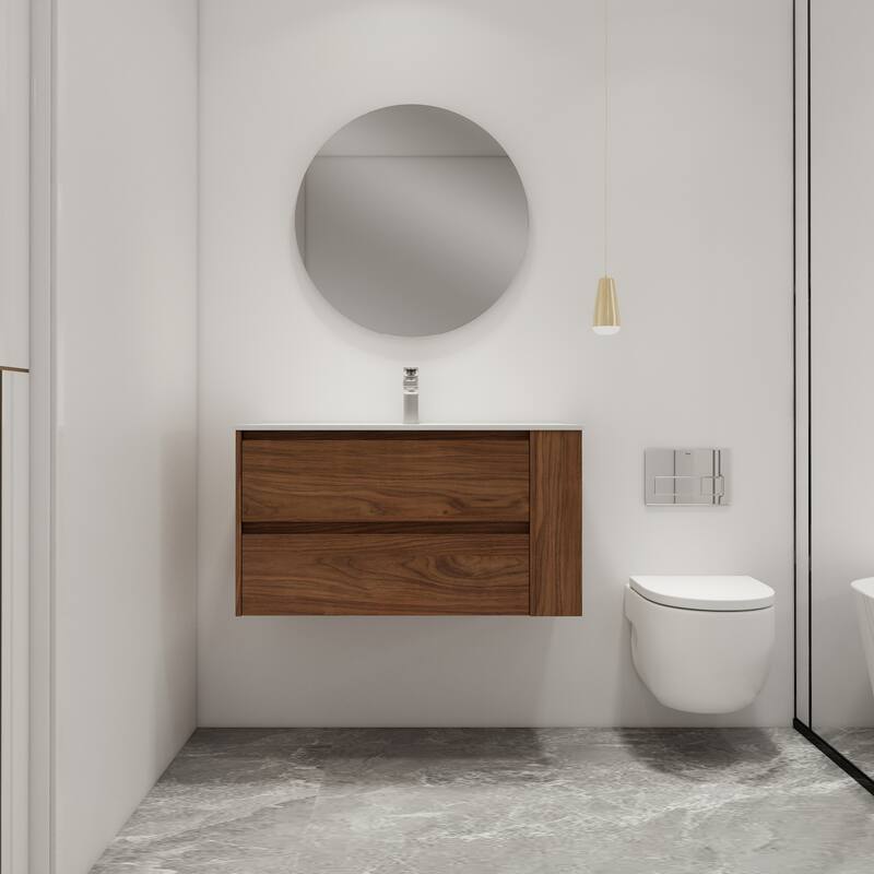 Malwee 30"/36" Floating Bathroom Vanity, Wall Mounted Bathroom Vanity with Sink,Soft Close Drawers and Side Adjustable Shelf