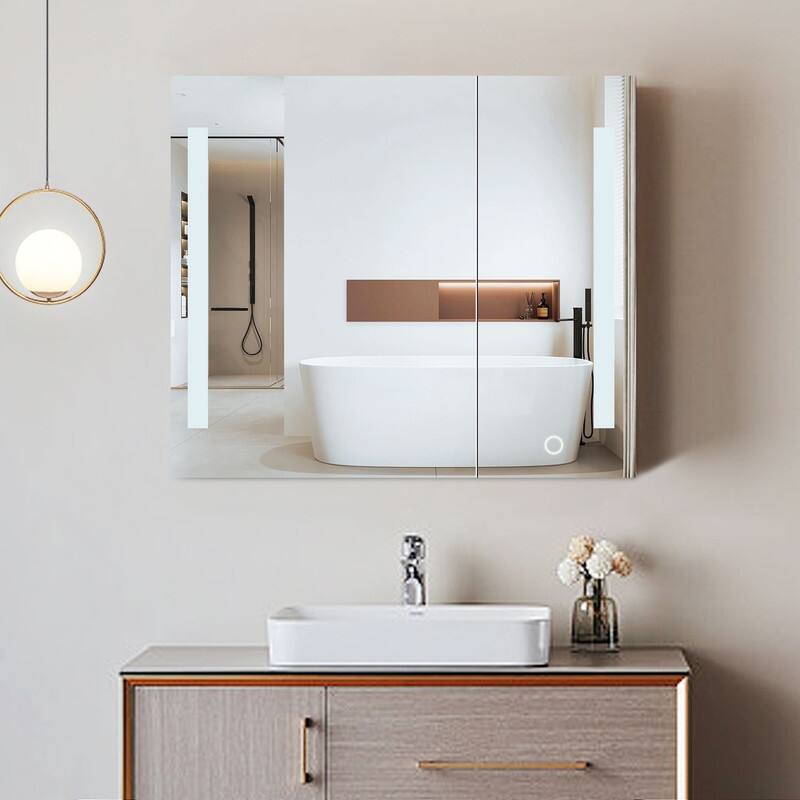 Alvana LED Black Wall mount Medicine Cabinet with Mirror Anti-fog function with 3 colors light - 30'' x 26''