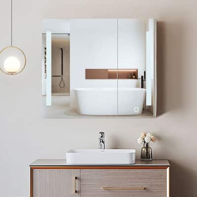 Alvana LED Black Wall mount Medicine Cabinet with Mirror Anti-fog function with 3 colors light