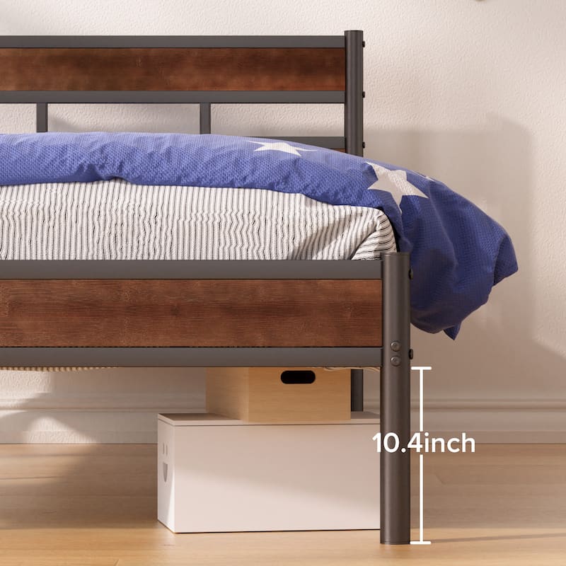 Priage by ZINUS Brown Bamboo and Metal Platform Bed Frame