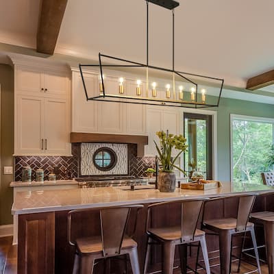 Modern Farmhouse 8-Light Geometric Chandelier Black Gold Kitchen Island Lights - Black&Gold - W55.1"*D14.5"*H12.7"