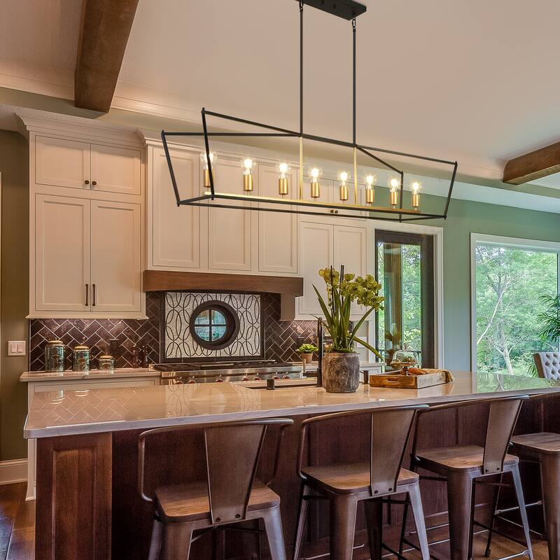Modern Transitional 8-Light Geometric Chandelier Black Gold Kitchen Island Lights - Black&Gold - W55.1"*D14.5"*H12.7"