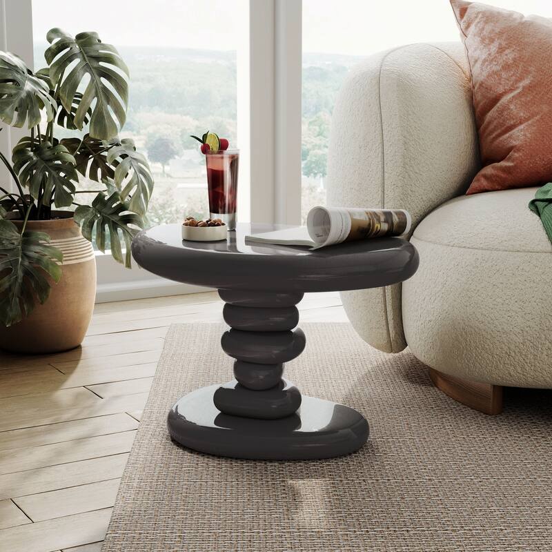 24/7 Shop At Home Modern 2-Piece Oval Glossy Low Profile Coffee Table Set