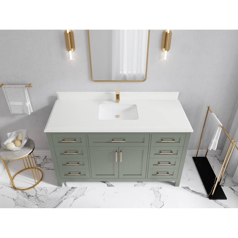 Willow Collections 60 in. W x 22 in. D Cambridge Single Sink Bathroom Vanity with Countertop - 1.5”White Quartz - Evergreen