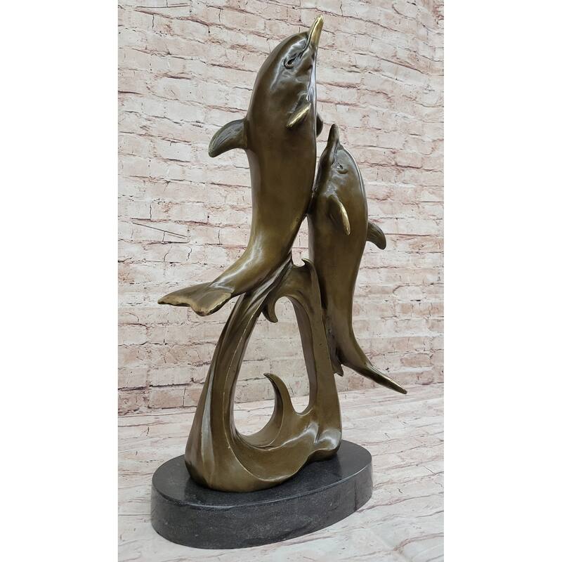 Imitative Dolphins Leaping From Water Ocean Sea Marine Life Bronze Sculpture Statue Decor Art