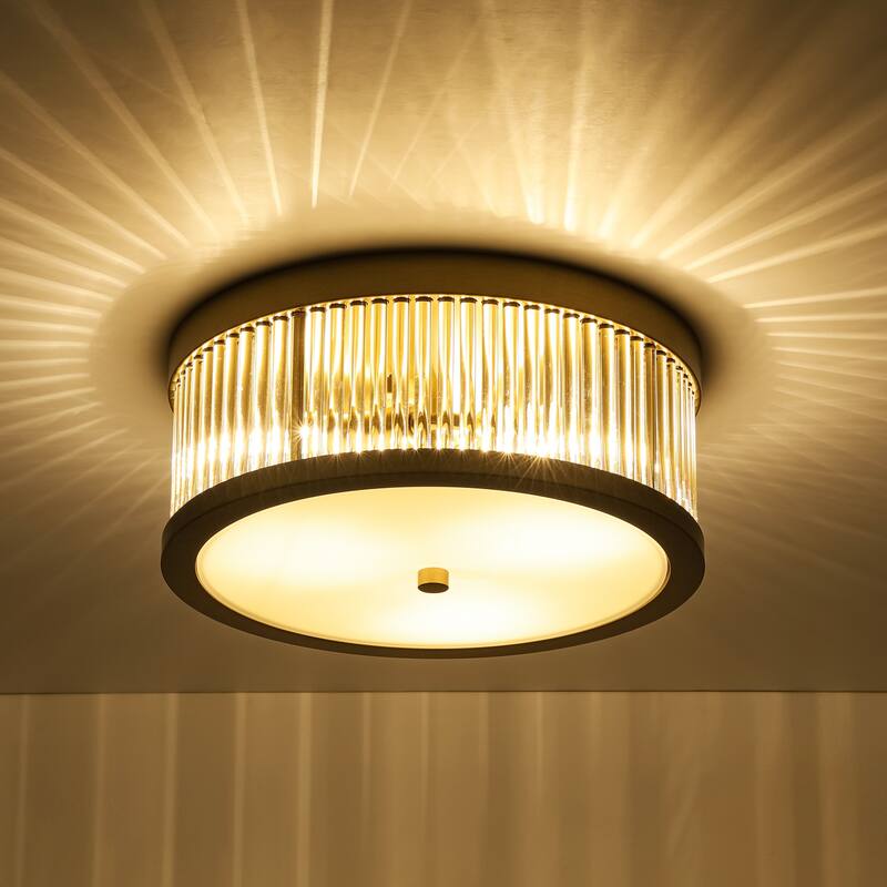 12.2" W 3-Light Mid-Century Modern Luxury Gold Round Glass Flush Mount Ceiling Light for Bedroom, Living Room