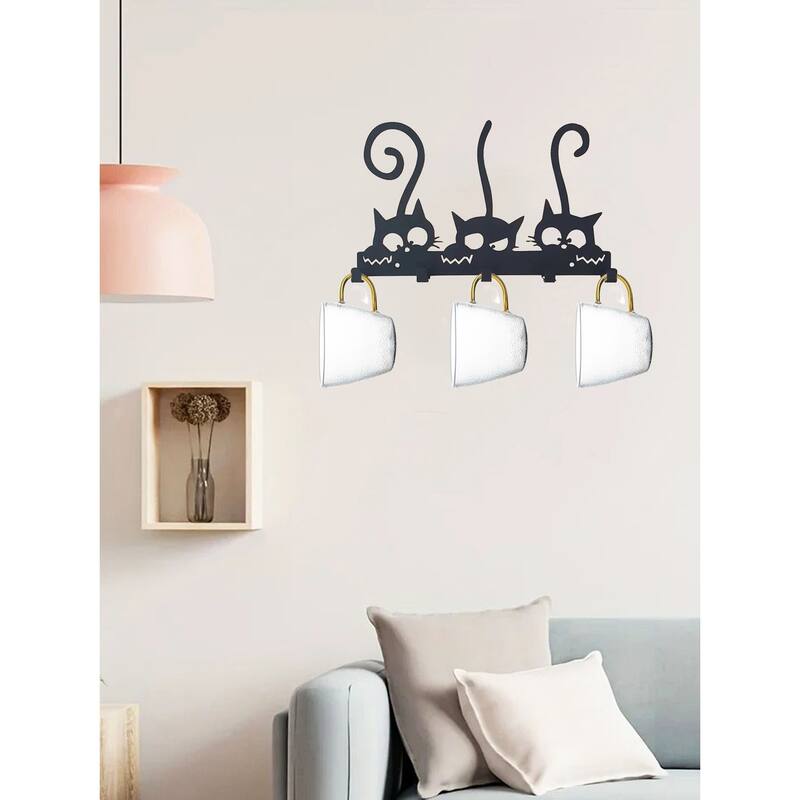 Black Metal Wall Key And Coat Rack Rustic Style Utility Hooks - 9.45" x 6.5"