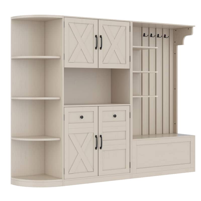 GDFStudio - Jill Versatile Left-Right Combination Hall Cabinet with 4 Hooks and Hall Tree 2-in-1