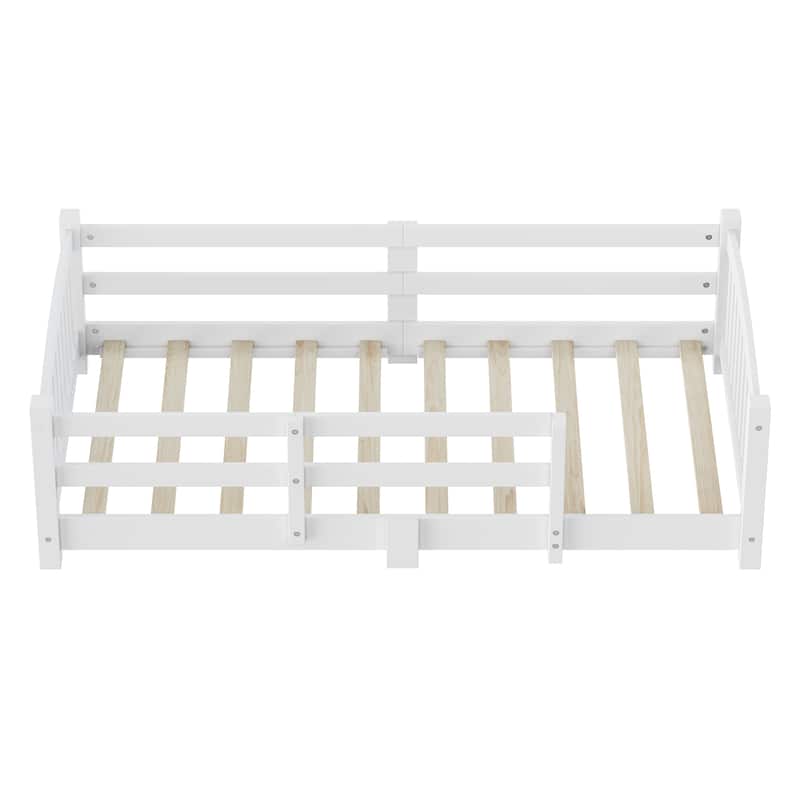Solid Wood Floor Bed Montessori Bed with Safety Guardrails Without Door