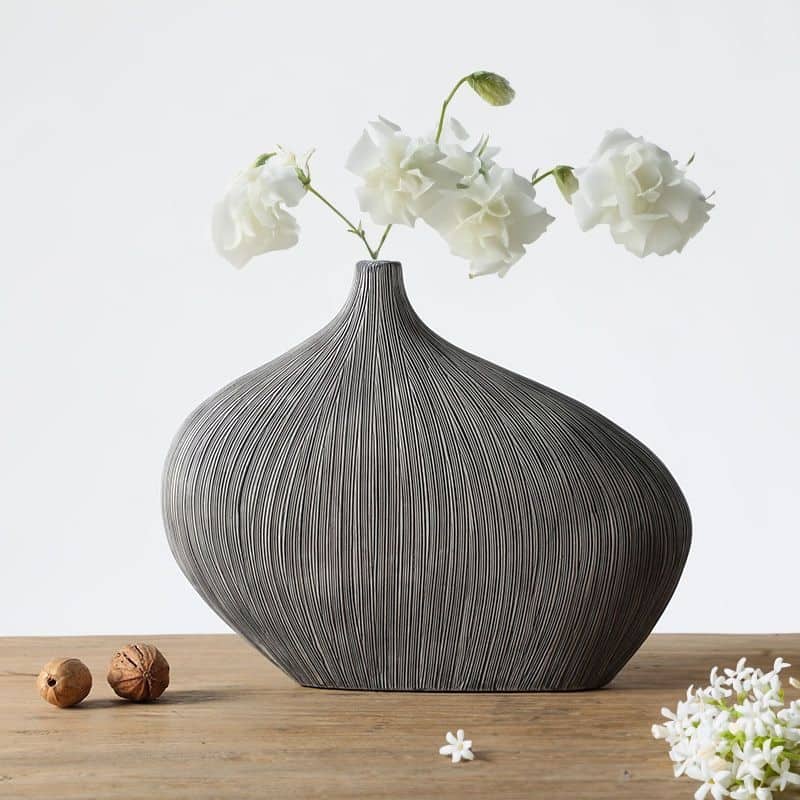 Grey Irregular Oblong Textured Polyresin Vase