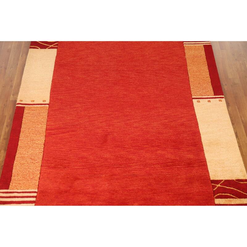 Orange Gabbeh Indian Area Rug Hand-Tufted Solid Wool Carpet - 5'3" x 7'7"