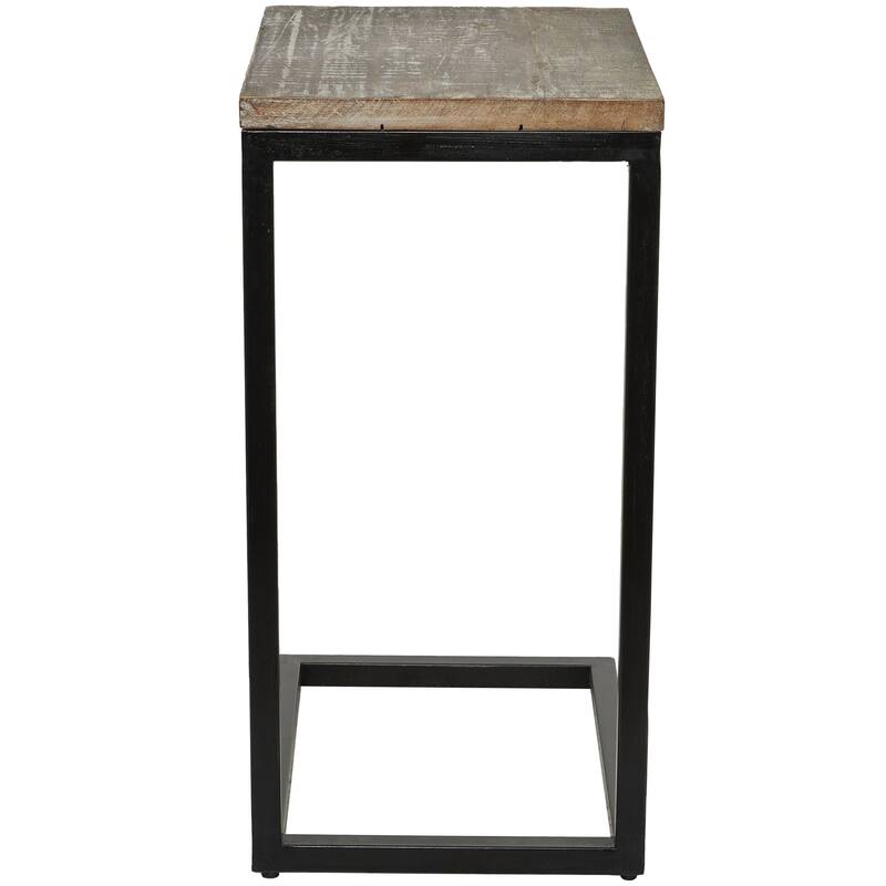 Brown Wood Rustic Accent Table with Black Metal Base