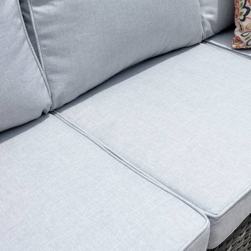 OVIOS Outdoor High-back Grey Wicker Loveseat
