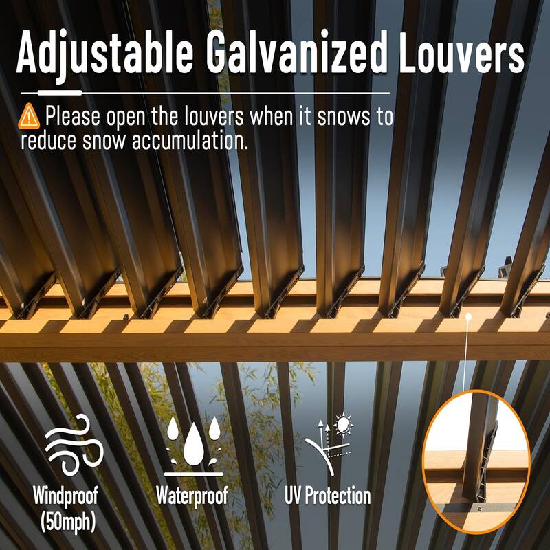 Louvered Pergola 10X20FT, Aluminum Pergola with Adjustable Roof