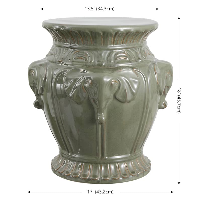Anita 18" Classic Vintage Ceramic Indoor/Outdoor 4-Elephant Garden Stool, By