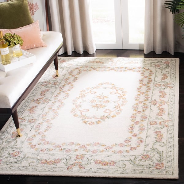 slide 2 of 13, SAFAVIEH Handmade Aubusson Kattie Traditional Oriental Wool Rug 3' x 5' - Ivory/Pink - Rectangle