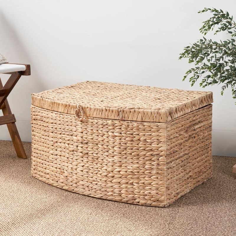 Ludmilla Rectangular Curve Water Hyacinth Woven Wicker Trunk with Handles - 26" x 19" x 14" - Natural Brown