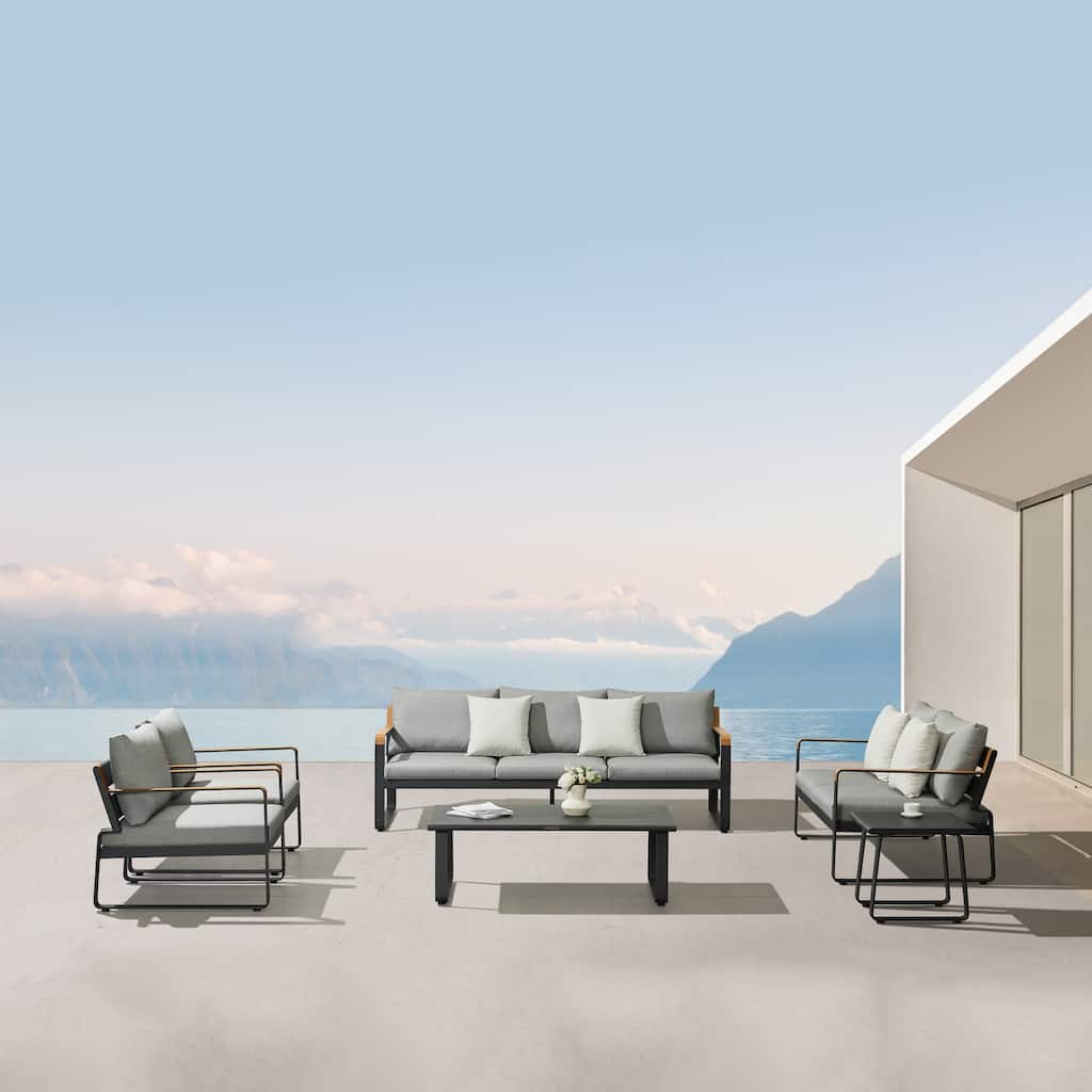 HIGOLD Denea Aluminum Outdoor Conversation Set, Modern Patio Furniture Sofa