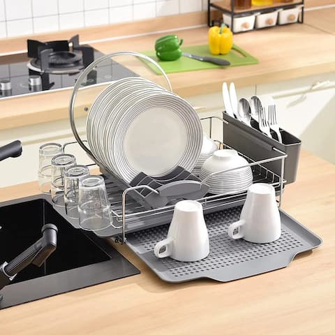Dish Drying Rack, Cup Utensil Holder for Kitchen,Gray