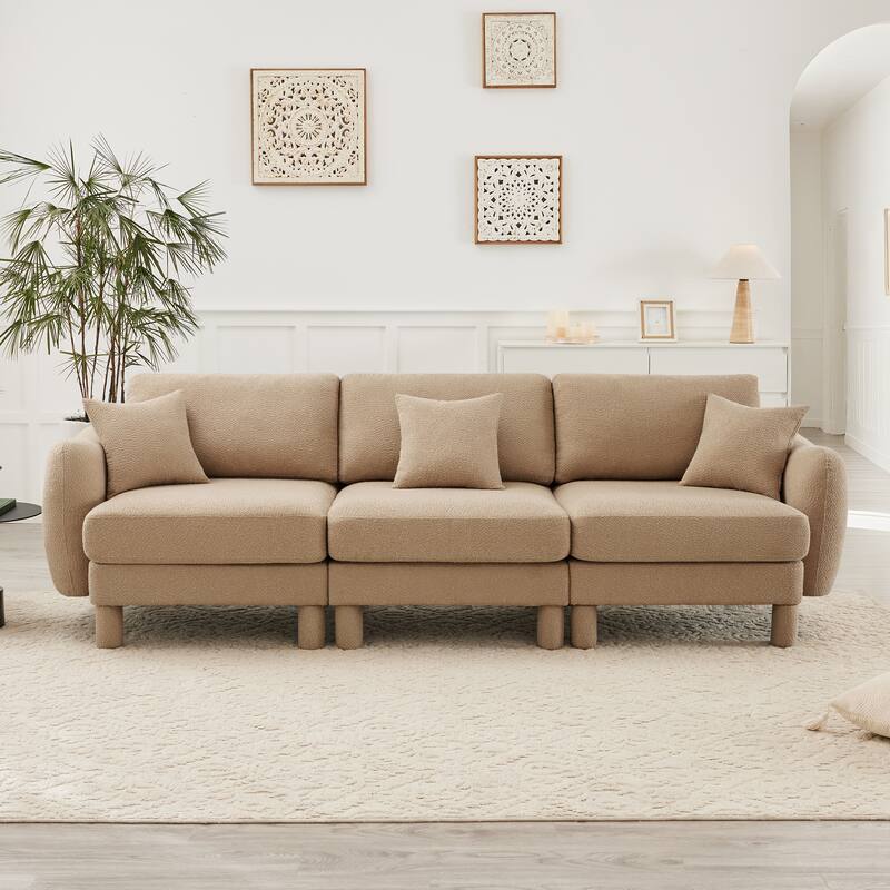 109.4" 3-Seater Modern Upholstered Sofa Couch, Deep-Seat Sectional Sofa with Shell-Shaped Armrests, Leisure Sofa for Living Room - Coffee- 3-Seater