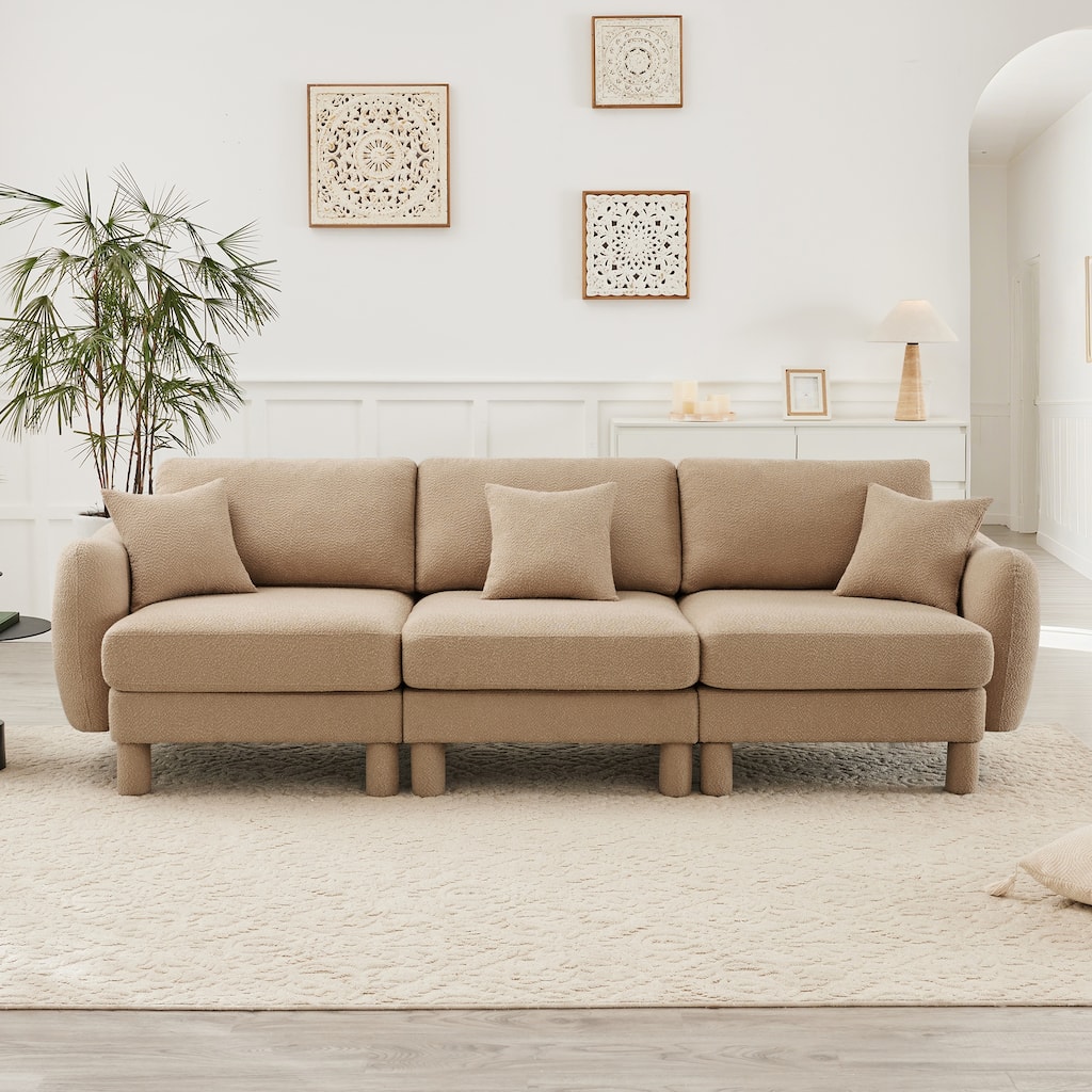 109.4" 3-Seater Modern Upholstered Sofa Couch, Deep-Seat Sectional Sofa with Shell-Shaped Armrests, Leisure Sofa for Living Room