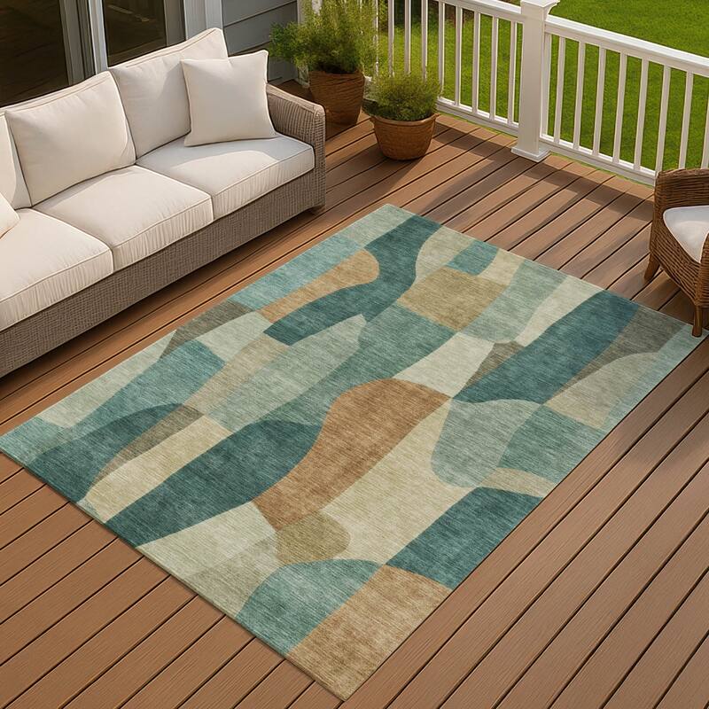 Machine Washable Indoor/ Outdoor Contemporary Layers Chantille Rug - Teal - 3' x 5'