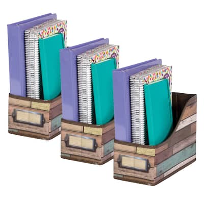 Teacher Created Resources Reclaimed Wood Design Book Bin, Pack of 3