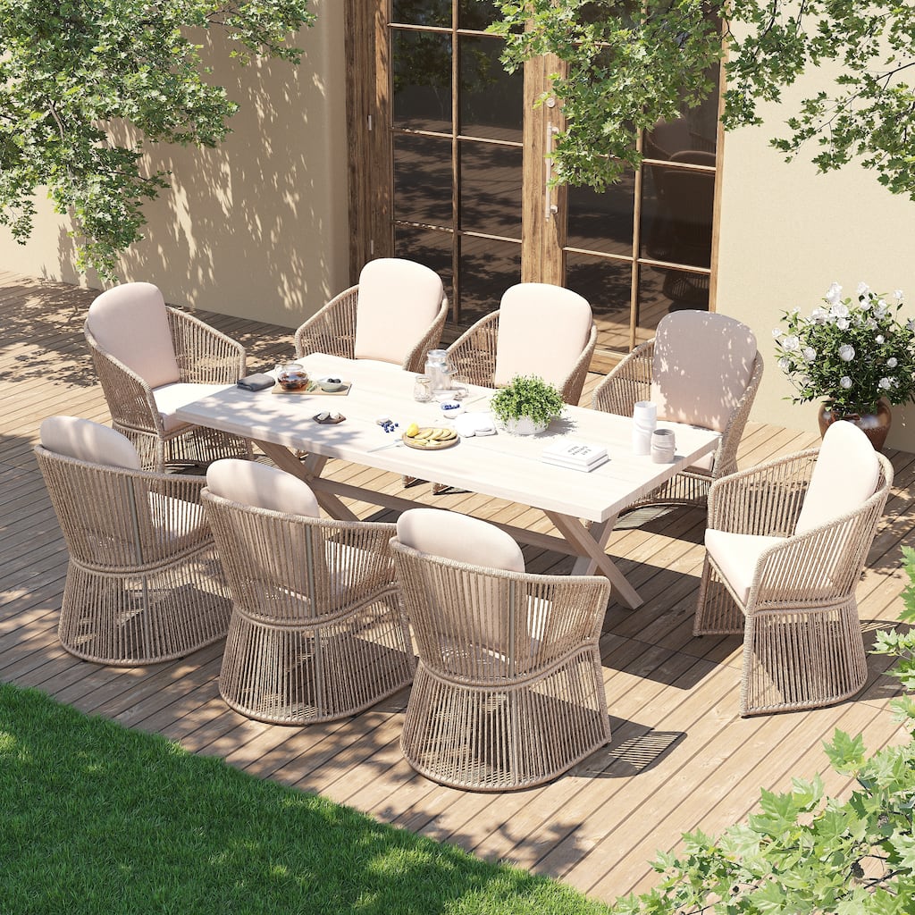 9-Piece Outdoor Dining Set - Weather-Resistant Aluminum Table with X-Leg Stability & PE Rattan Chairs