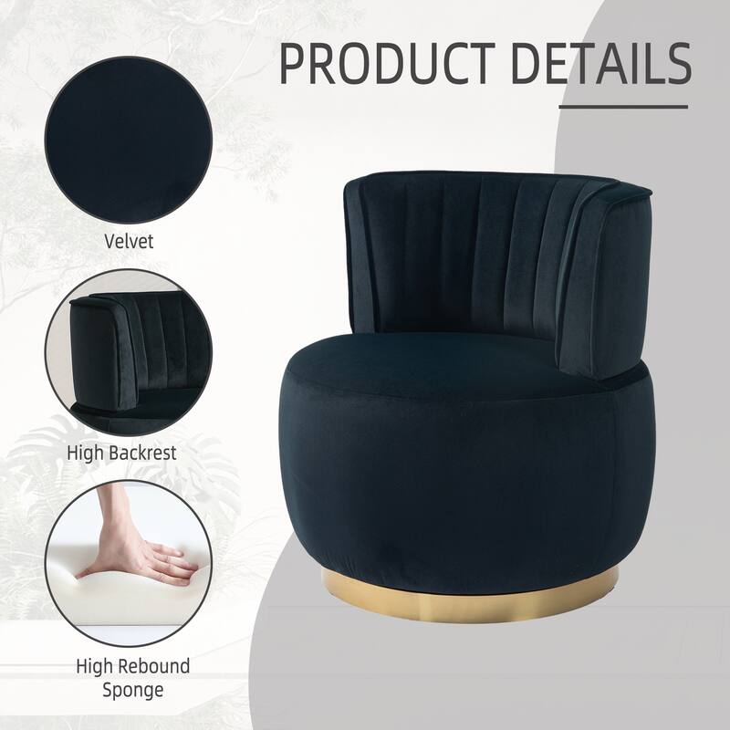 Velvet Swivel Accent Barrel Chair, Upholstered Comfy Single Sofa Chair, Round Armchairs with Wrap-around Barrel Dackrest