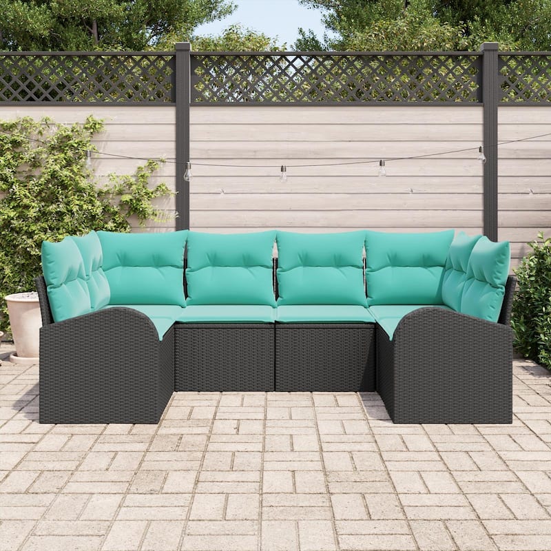 vidaXL 6 Garden Sofa Set with Cushions Black Poly Rattan - 92.1 x 48.8 x 27.2