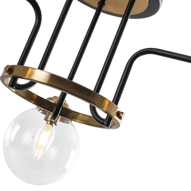 Modern 3-Light Black Gold Semi-Flush Mount Glass Ceiling Light - Matte Black