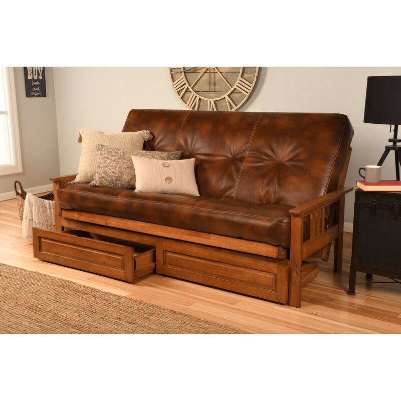Porch & Den Kern Full-size Storage Futon Set with Suede Mattress - Oregon Trail Saddle