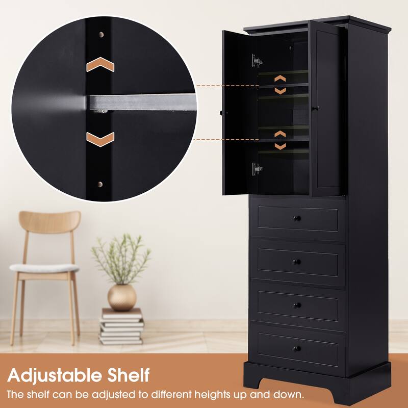 Freestanding White Bathroom Cabinet with 4 Drawers and 2 Doors, Adjustable Shelf, Waterproof MDF Storage Unit