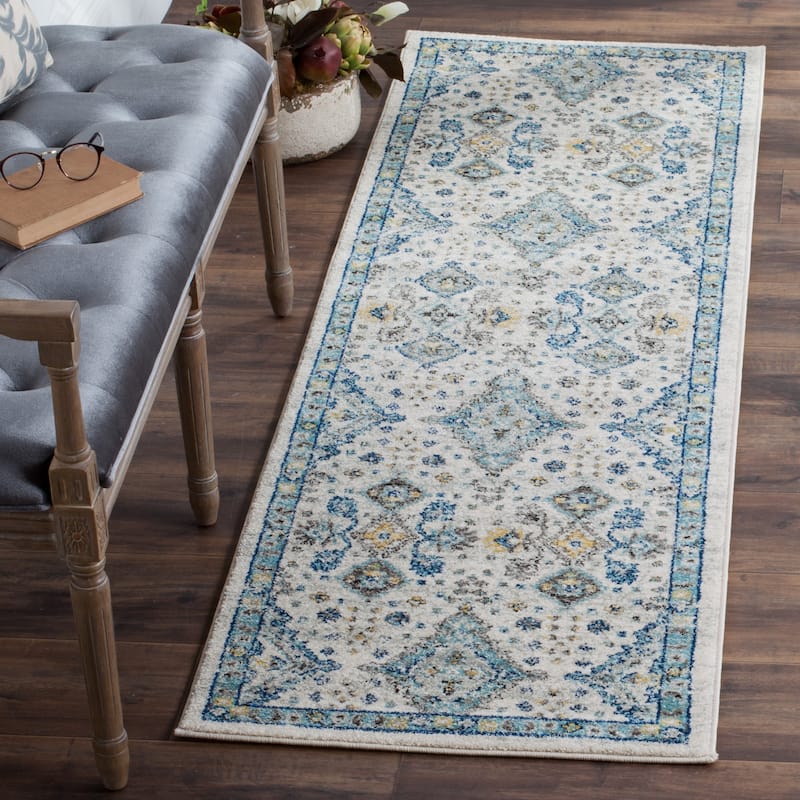 SAFAVIEH Evoke Tila Vintage Boho Shabby Chic Rug - 2'2" x 7' Runner - Ivory/Light Blue
