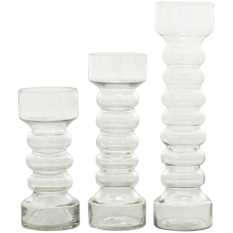 Glass Bubble Pillar Decorative Candle Holder - Set of 3 Yellow, Green, Clear - Roche River Decor