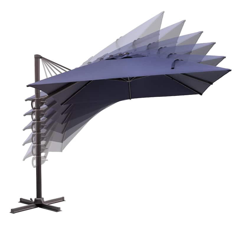 9 x11 FT LED Lighted Patio Cantilever Umbrella Double Top with Weighted Base