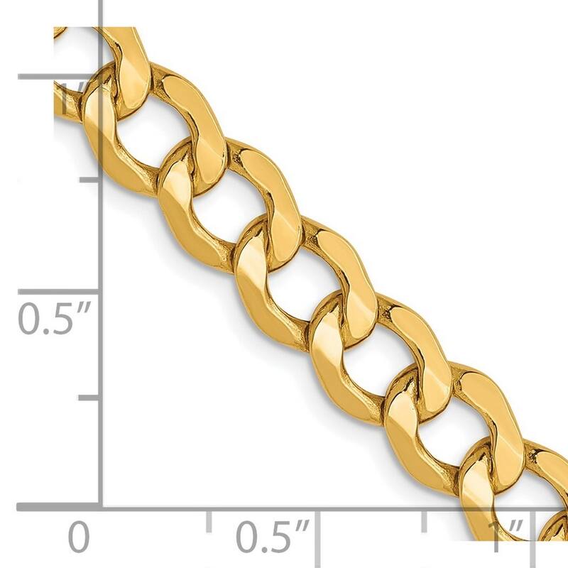 Curata 10k Semi Solid Lobster Claw Closure 6.5mm Semi solid Curb Link Chain Bracelet