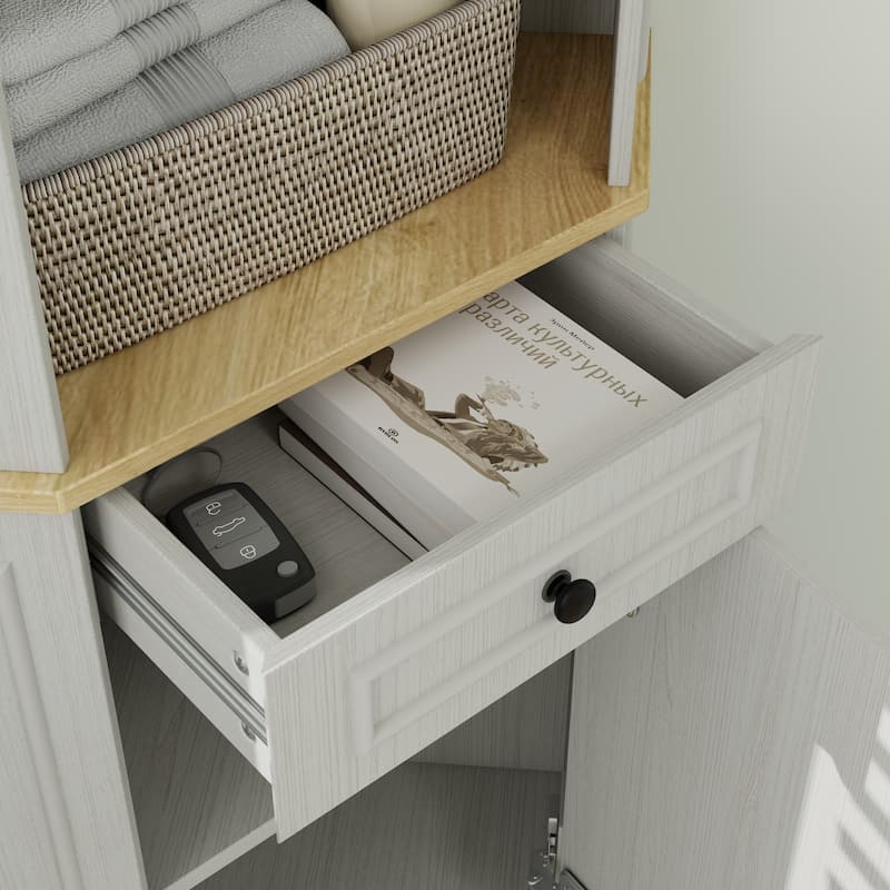 68" Farmhouse Tall Corner Cabine with A drawer and A Adjustable Shelf