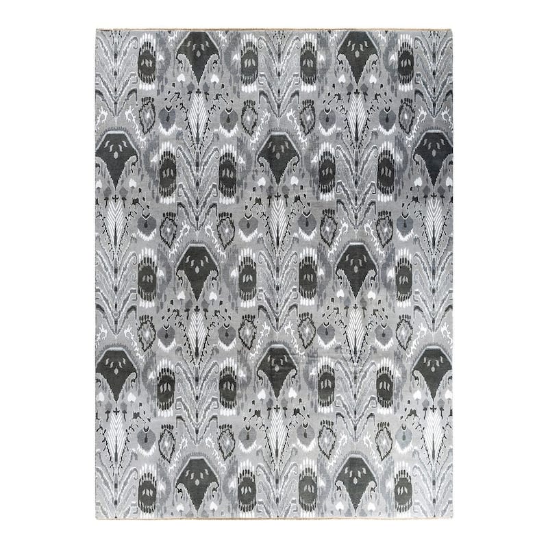 Ikat One-of-a-Kind Hand-Knotted Area Rug - Gray, 9' 0" x 12' 4" - 9' 0" x 12' 4"