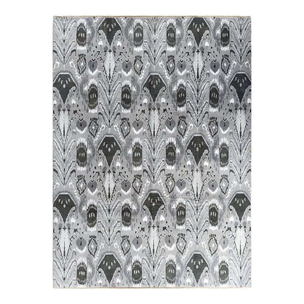 Ikat One-of-a-Kind Hand-Knotted Area Rug - Gray, 9' 0" x 12' 4" - 9' 0" x 12' 4"