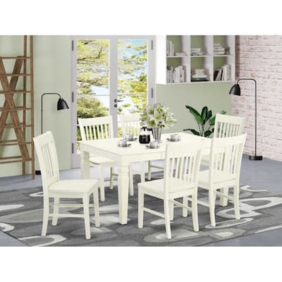 Nordic Dining Set 7Pc - Linen White Table & Kitchen Stools - Modern Farmhouse Style